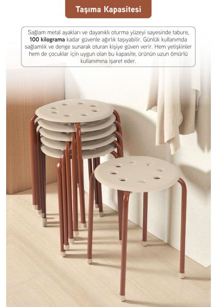 Otto Metal Gövdeli Modern Tabure Mutfak Bahçe Taburesi - 6 Adet Krem modelleri