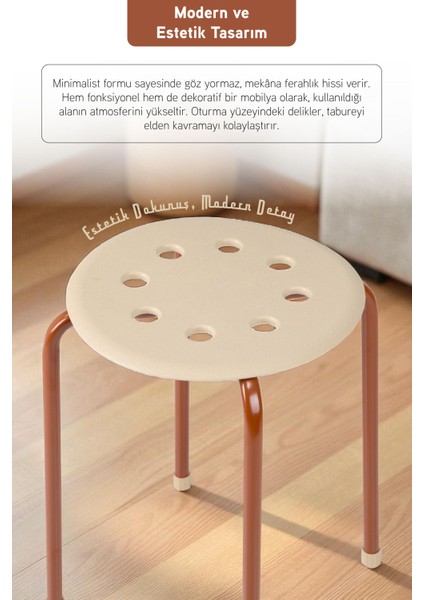 Otto Metal Gövdeli Modern Tabure Mutfak Bahçe Taburesi - 6 Adet Krem indirimleri