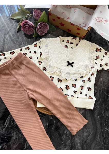 Kalpli Leopar Baskılı Yaka Detaylı Kız Bebek Takım