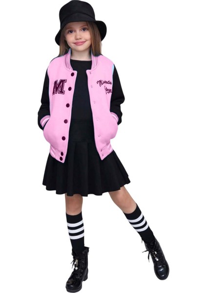 Kız Çocuk Düğme Detaylı Pamuklu Pembe Kolej Ceket Kadife Etekli Takım indirimleri