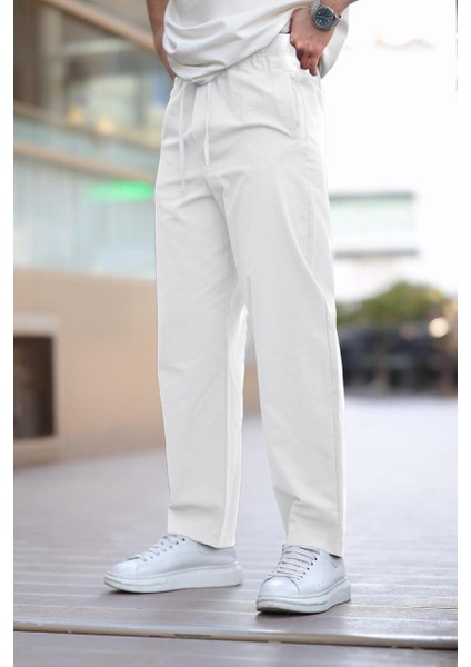 Beyaz Rahat Kesim Erkek Pantolon E6561