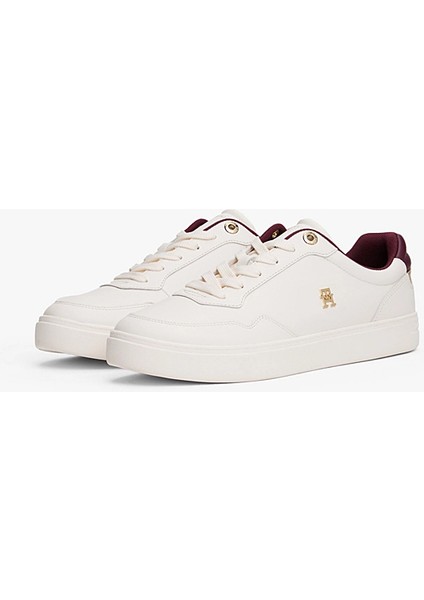 Kadın Th Monogram Plaque Court Sneakers - Beyaz/bordo