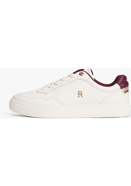Kadın Th Monogram Plaque Court Sneakers - Beyaz/bordo fiyatları