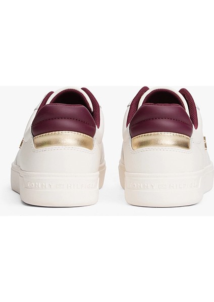 Kadın Th Monogram Plaque Court Sneakers - Beyaz/bordo fırsatları