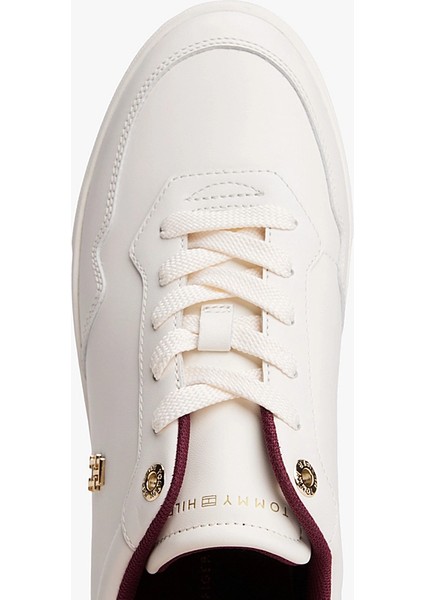 Kadın Th Monogram Plaque Court Sneakers - Beyaz/bordo