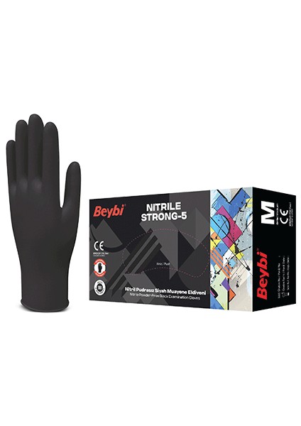 Strong-5 Pudrasız Siyah Nitril Muayene Eldiveni - 100'LÜK Kutu
