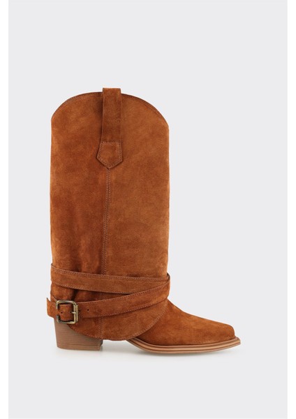 Taba Deri Kadın Western Çizme