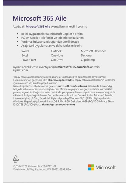 Office 365 Aile Ep2-36884 Türkçe Kutulu Ofis Yazılımı (6 Kullanıcı)-Orijinal Lisans fiyatları