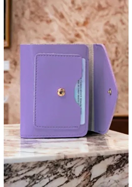 Kadın Yumuşak Derili Çıtçıtlı ve Fermuarlı Şık Lila Cüzdan Kartlık Aksesuar fiyatları