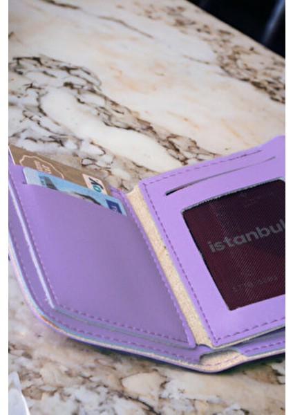 Kadın Yumuşak Derili Çıtçıtlı ve Fermuarlı Şık Lila Cüzdan Kartlık Aksesuar fırsatları