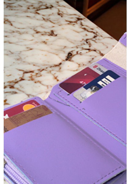 Kadın Yumuşak Derili Çıtçıtlı ve Fermuarlı Şık Lila Cüzdan Kartlık Aksesuar indirimleri
