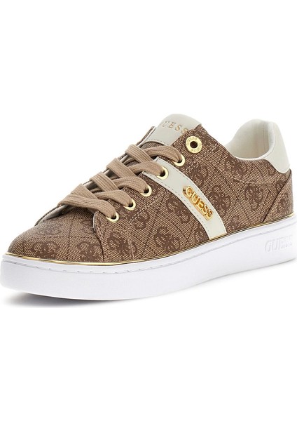 Kadın Britz Monogram Desenli Metalik Detaylı Sneaker - Bej