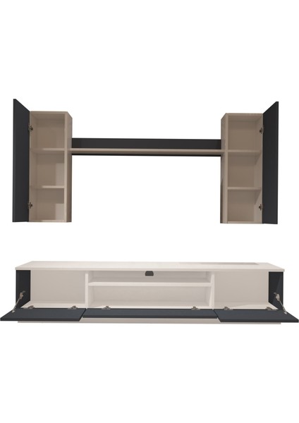 Trio 5d Mdf Tv Ünitesi Tv Sehpası - Beyaz - Antrasit indirimleri