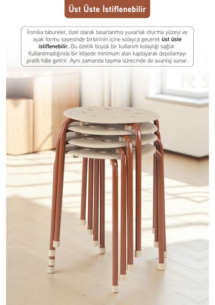 Otto Metal Gövdeli Modern Tabure Mutfak Bahçe Taburesi - 4 Adet Krem fiyatları