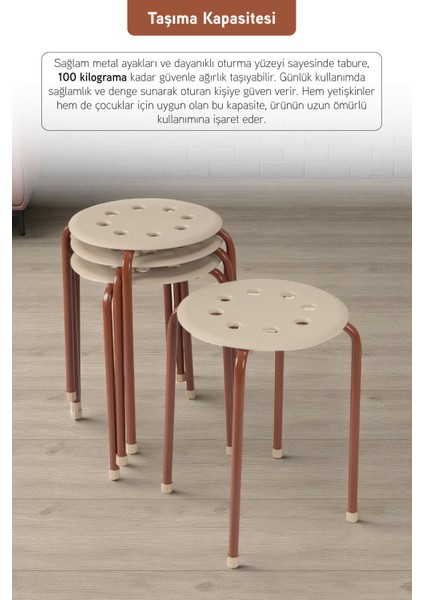 Otto Metal Gövdeli Modern Tabure Mutfak Bahçe Taburesi - 4 Adet Krem modelleri