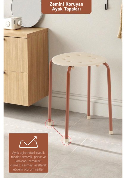 Otto Metal Gövdeli Modern Tabure Mutfak Bahçe Taburesi - 4 Adet Krem fırsatları