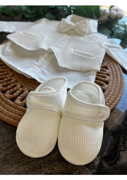 Klasik Gofreli Yelekli Papyonlu Mevlid Takımı Krem Erkek Bebek fırsatları