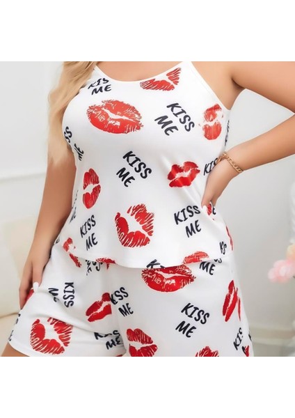 Mdb Mdbshop Büyük Beden Kiss Me Öpücük Desen Pamuklu Şortlu Pijama Takımı fiyatları