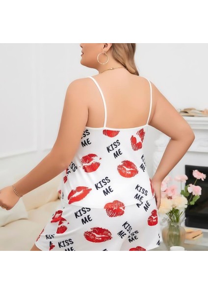Mdb Mdbshop Büyük Beden Kiss Me Öpücük Desen Pamuklu Şortlu Pijama Takımı modelleri