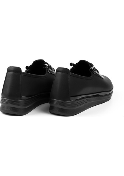 Kadın Siyah Rugan Detaylı Ortopedik Anne Ayakkabısı - Rahat Kaymaz Taban, Bağcıklı Günlük Yürüyüş Ayakkabısı fiyatları