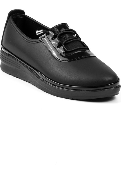 Kadın Siyah Rugan Detaylı Ortopedik Anne Ayakkabısı - Rahat Kaymaz Taban, Bağcıklı Günlük Yürüyüş Ayakkabısı modelleri