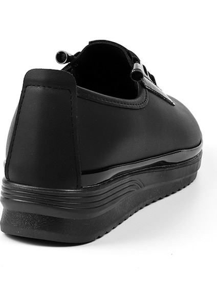 Kadın Siyah Rugan Detaylı Ortopedik Anne Ayakkabısı - Rahat Kaymaz Taban, Bağcıklı Günlük Yürüyüş Ayakkabısı indirimleri