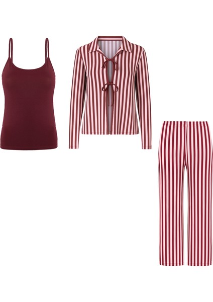 3'lü Çizgili Pamuklu Pijama Takımı