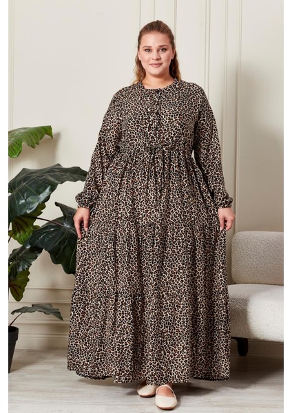 Kadın Büyük Beden Çıtır Kumaş Düğmeli Elbise