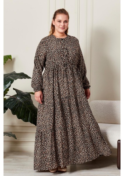 Kadın Büyük Beden Çıtır Kumaş Düğmeli Elbise indirimleri