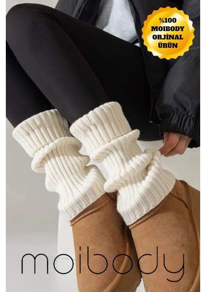 Original Premium Tozluk %100 Akrilik Triko Örgü Leg Warmer Ayak Isıtıcı Ekru