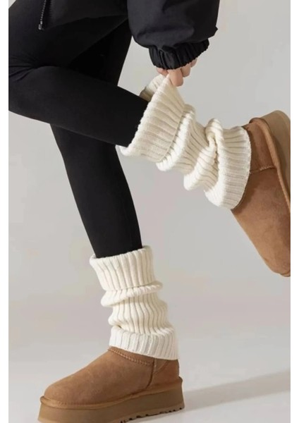 Original Premium Tozluk %100 Akrilik Triko Örgü Leg Warmer Ayak Isıtıcı Ekru modelleri