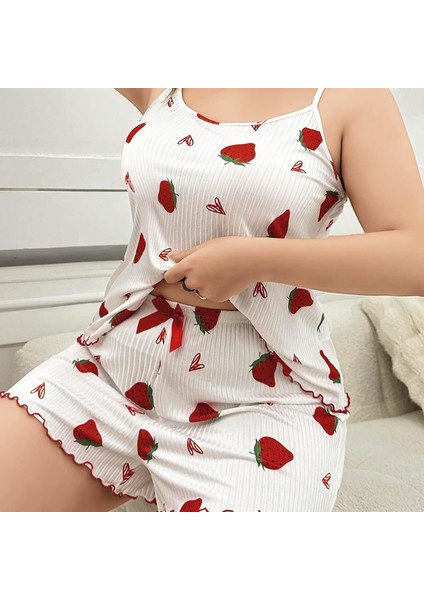 Mdb Mdbshop Büyük Beden Çilek Desen Pamuklu Şortlu Pijama Takımı
