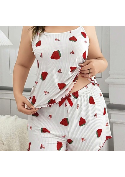Mdb Mdbshop Büyük Beden Çilek Desen Pamuklu Şortlu Pijama Takımı modelleri