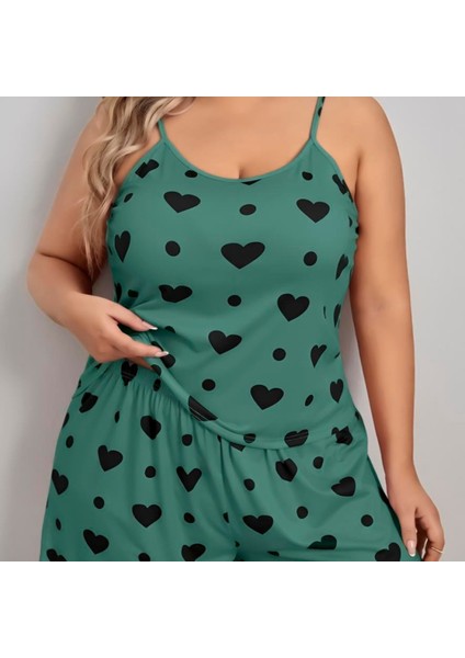 Mdb Mdbshop Büyük Beden Yeşil Kalp Desen Pamuklu Şortlu Pijama Takımı fiyatları