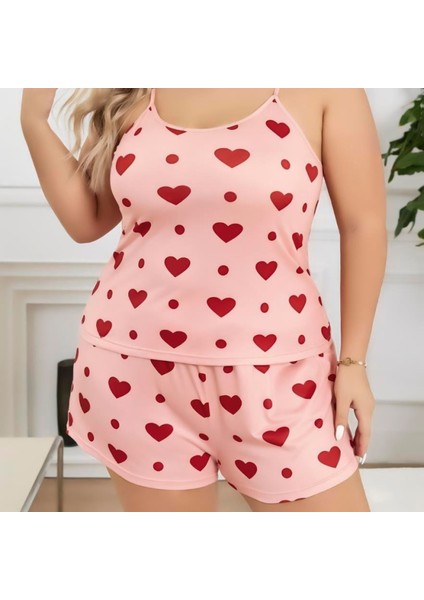 Mdb Mdbshop Büyük Beden Pembe Kalp Desen Pamuklu Şortlu Pijama Takımı fiyatları