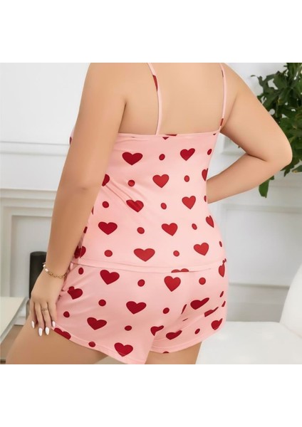 Mdb Mdbshop Büyük Beden Pembe Kalp Desen Pamuklu Şortlu Pijama Takımı modelleri