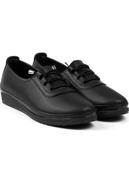 Kadın Siyah Ortopedik Anne Ayakkabısı - Rahat Kaymaz Taban, Bağcıklı Günlük Yürüyüş Ayakkabısı