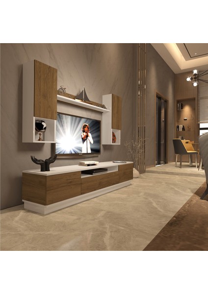 Trio 5das Mdf Tv Ünitesi Tv Sehpası - Beyaz - Pera