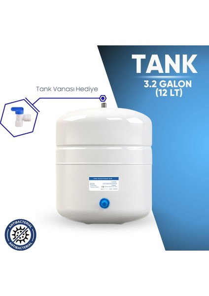Su Arıtma Cihazı 12 Lt. (3,2 Galon) Paslanmaz Metal Tank Tank Vanası Hediyeli fiyatları