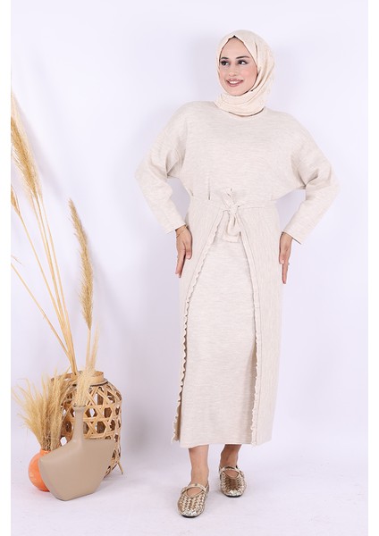 17031 Pelerinli Bağlamalı Triko Elbise Taş fiyatları