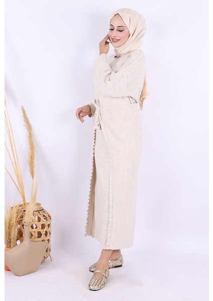 17031 Pelerinli Bağlamalı Triko Elbise Taş modelleri