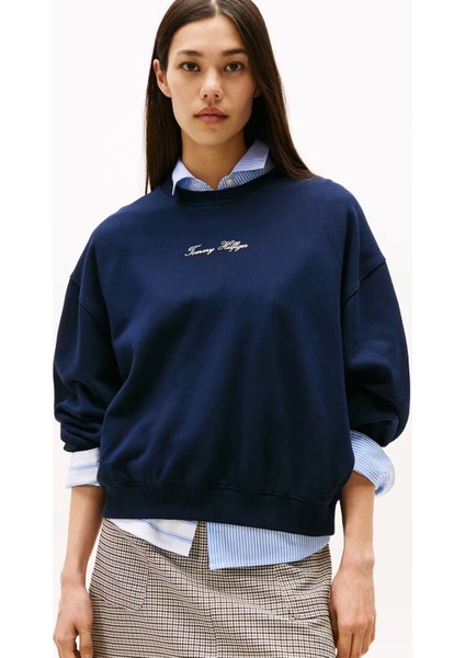 Kadın Regular Fit Bisiklet Yaka Sweatshirt - Lacivert