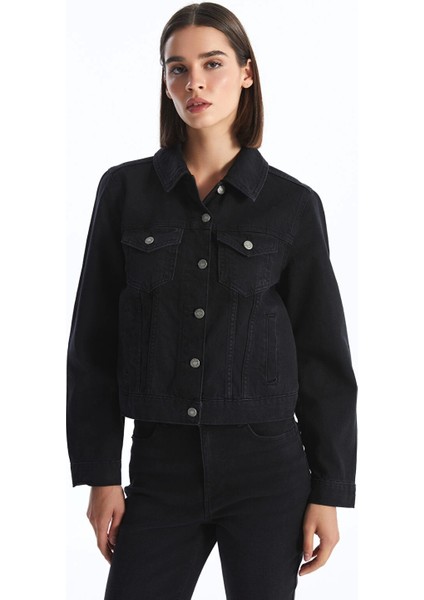 Lcw Vision Siyah Gömlek Yaka Kadın Jean Ceket