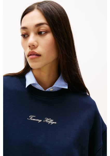 Kadın Regular Fit Bisiklet Yaka Sweatshirt - Lacivert fırsatları