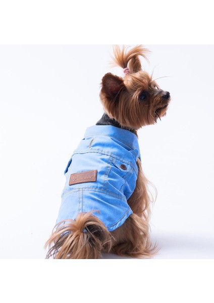 Açık Mavi Kot Desen Denim Look Kedi Köpek Gömleği - Kedi Köpek Kıyafeti