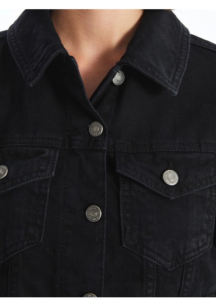 Lcw Vision Siyah Gömlek Yaka Kadın Jean Ceket modelleri