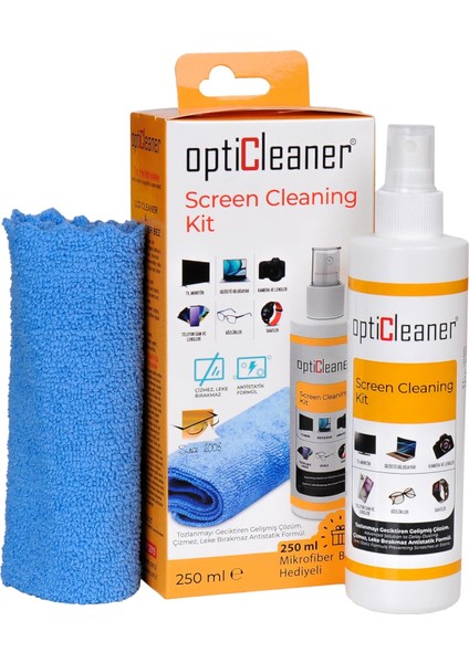 Ekran Temizleme Seti 250ML (Microfiber Bez ) Laptop, Tablet, Tv, Telefon, Gözlük, Kamera Temizleme