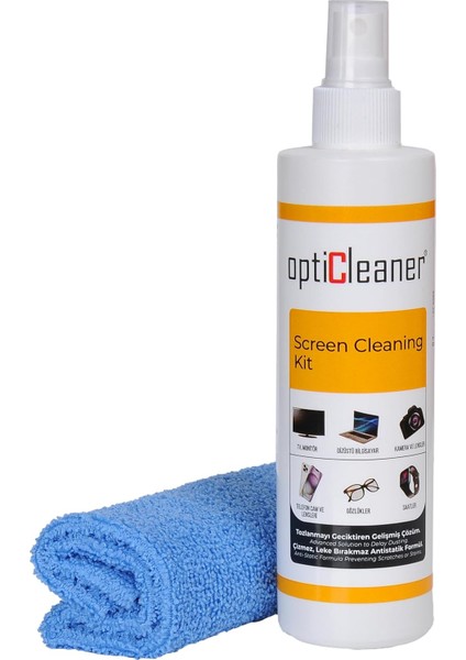 Ekran Temizleme Seti 250ML (Microfiber Bez ) Laptop, Tablet, Tv, Telefon, Gözlük, Kamera Temizleme