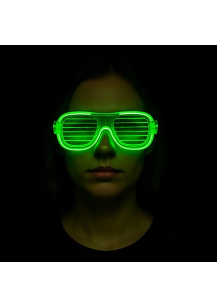 Yeşil LED Işıklı Parti Gözlüğü – Neon Glow Şerit Gözlük 3 Modlu modelleri