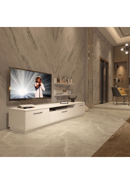 Trio 4s Mdf Tv Ünitesi Tv Sehpası - Parlak Beyaz